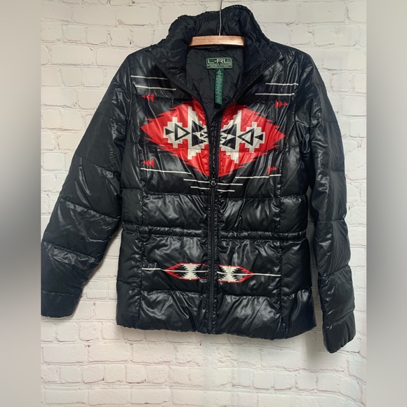 Lauren Ralph Lauren Active Black Aztec Western Down Puffer Jacket Size S - Picture 4 of 7